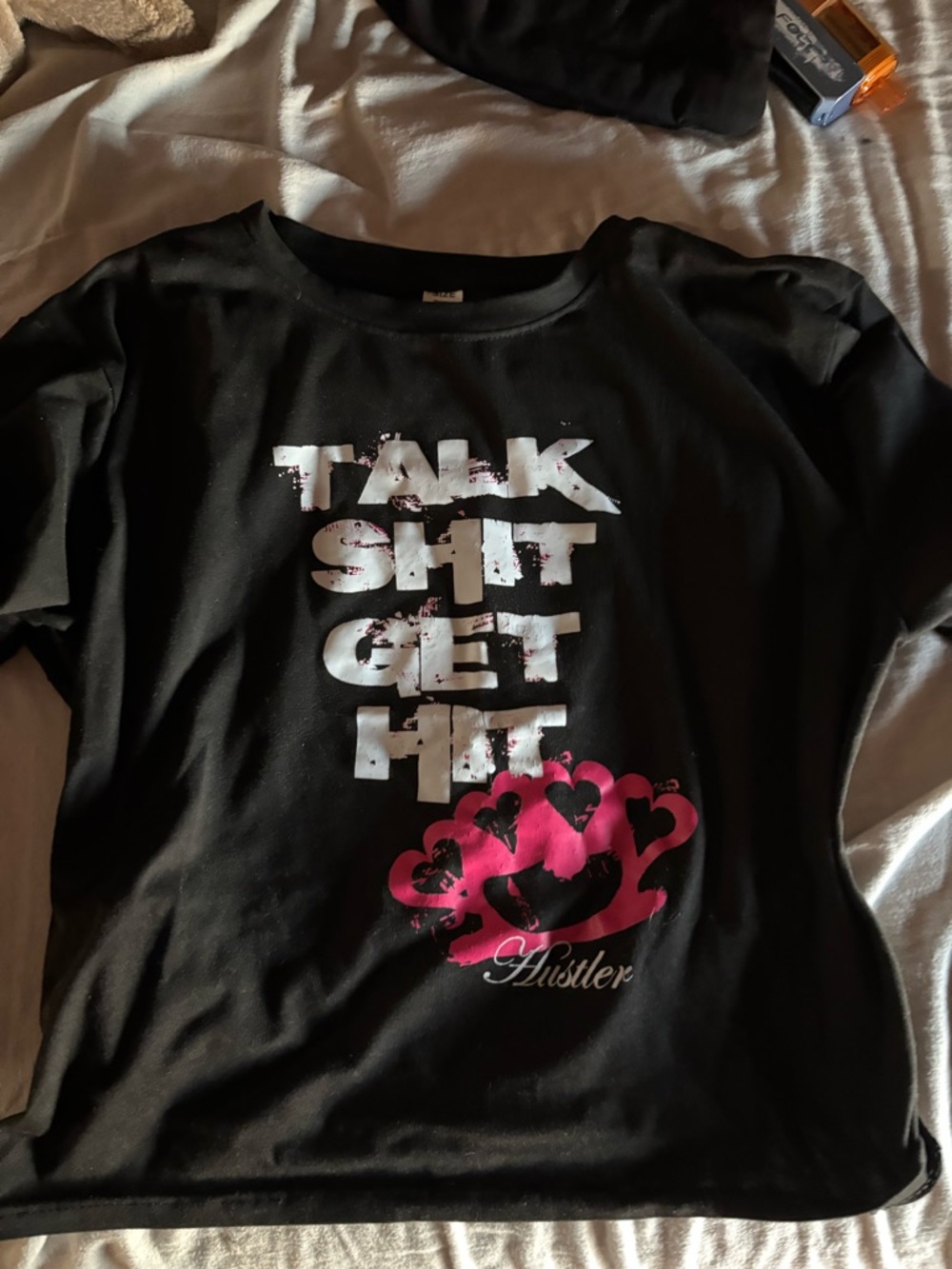Black Graphic Tee with Pink Accent - Hustler Hollywood Style